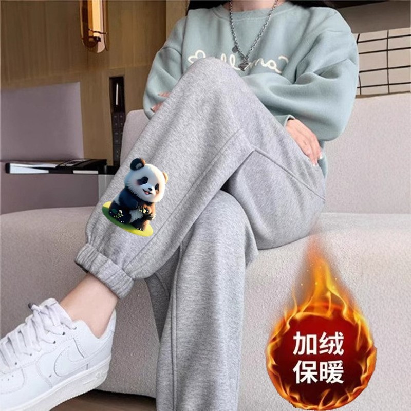 벨벳이 달린 스탠딩 팬더 레깅스 그레이 팬츠