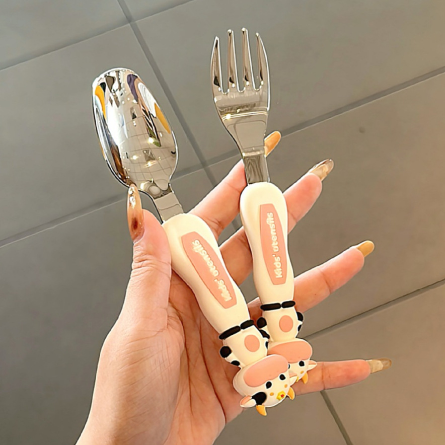 Silicone 316 Stainless Steel Kidsren's Ingot Small Spoon Baby Feeding Spoon Complementary Food Training Spoon Eating Deepening Spoon