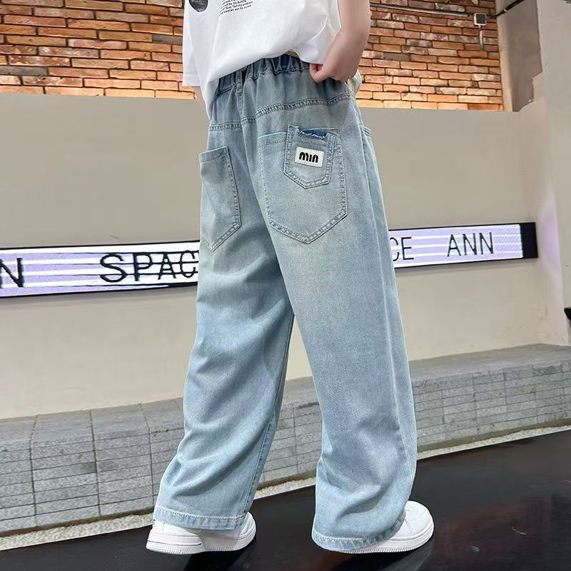 新しい男の子用ジーンズ、夏服、多用途、中型および大型の男の子用、軽くて通気性のある子供用カジュアルルーズ防蚊パンツ、トレンディです。|undefined