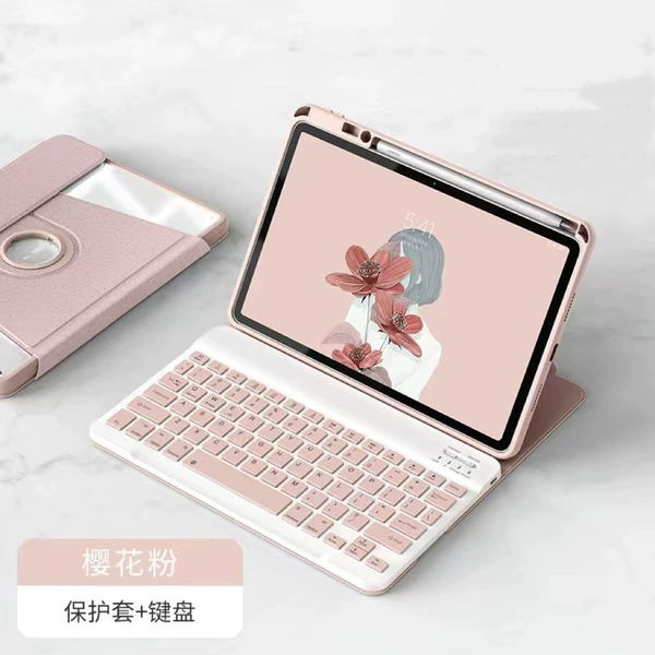[Ordinary] 360 ° Pink protective cover+square key ordinary keyboard+sending the same color mouse [Unprooped touch pen]