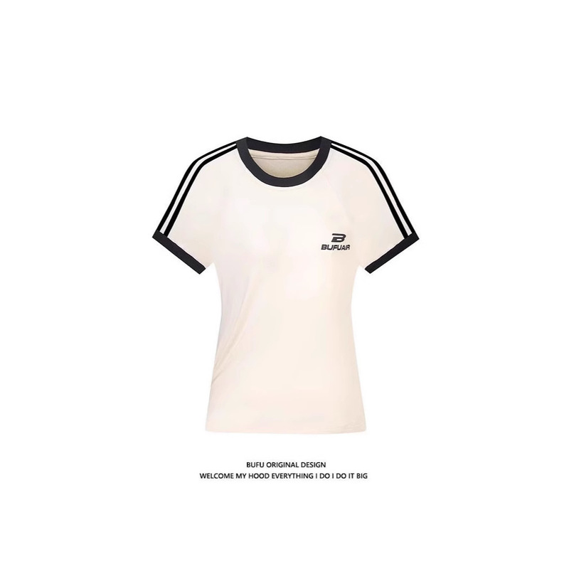 American Retro Three-Stripe Right Shoulder Short-Sleeved T-Shirt for Women Summer Design Niche Sexy Chic Sports Short Top American Retro Three-Stripe Right Shoulder Short-Sleeved T-Shirt for Women Summer Design Niche Sexy Chic Sports Short Top