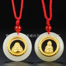金镶玉观音 观音佛吊坠 金镶玉观音佛平安扣会销批发代发金箔