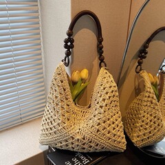 夏天镂空草编包包海边度假沙滩包时尚草包单肩托特包手工编织包包