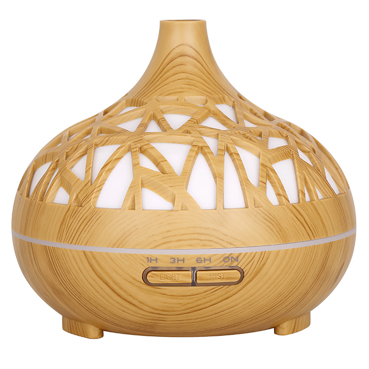 Nuevo grano de madera creativa hueco colorido luz Bluetooth control remoto audio aceite esencial máquina aromaterapia humidificador 500ml