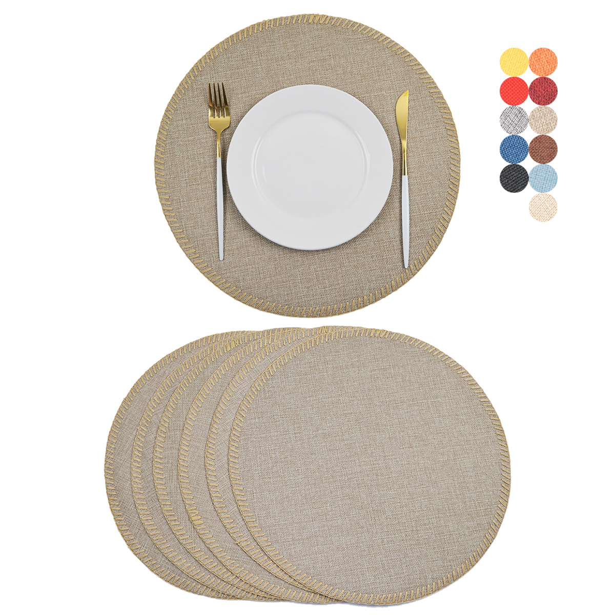 Nuevo cojín de lino redondo de poliéster de color sólido cojín de tela de doble capa lavable anti-deslizante aislamiento de tazas cojín de mesa