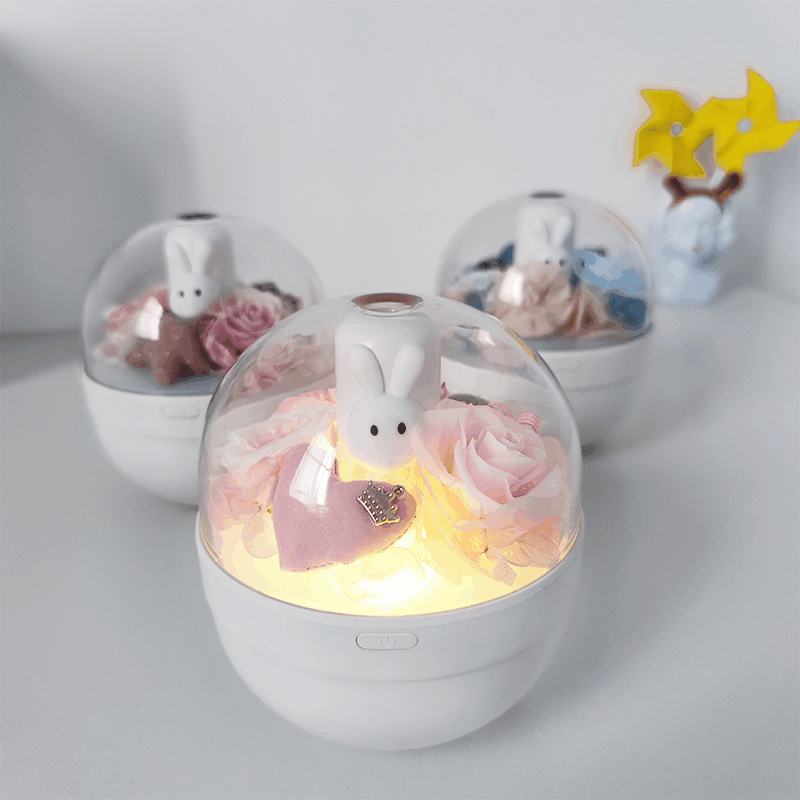 Regalo de San Valentín, rosa real, humidificador brillante, tres colores disponibles, muñeca conejo, luz ambiental, caja de regalo de flor eterna