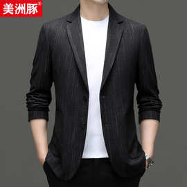 专柜同款休闲西服秋季男装2024新款上衣弹力修身含桑蚕丝西服外套