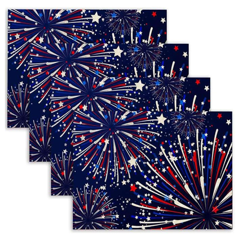 Transfronterizos lino almohadilla de mesa Aliexpress TEMU Amazon almohadilla de mesa cuadrada búfalo rojo almohadilla de Navidad Día de la Independencia