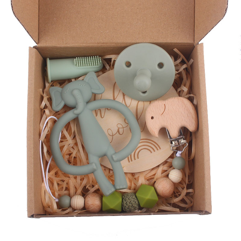 Nuevo bebé suministros estrella de dibujos animados chupete Cadena de silicona creativa conejo elefante mordedor juguete conjunto de cinco piezas