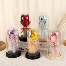 外贸仿真花永生花玻璃罩礼盒生日礼物摆件跨境玫瑰香皂花工艺品