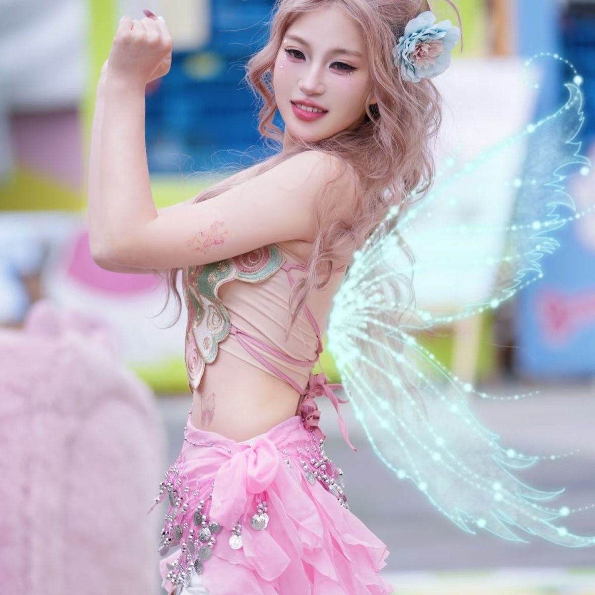 Popular Butterfly Top Smart Jazz Dance Stage Outfit Kpop Girl Group Outfit Hot Girl Sequin Set