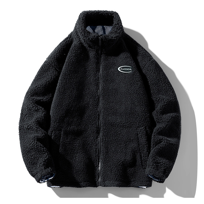 Standing Collar Granular Lamb Fleece New Loose and Handsome Men's Winter Coat Fashion Brand Jacket_voghion.com