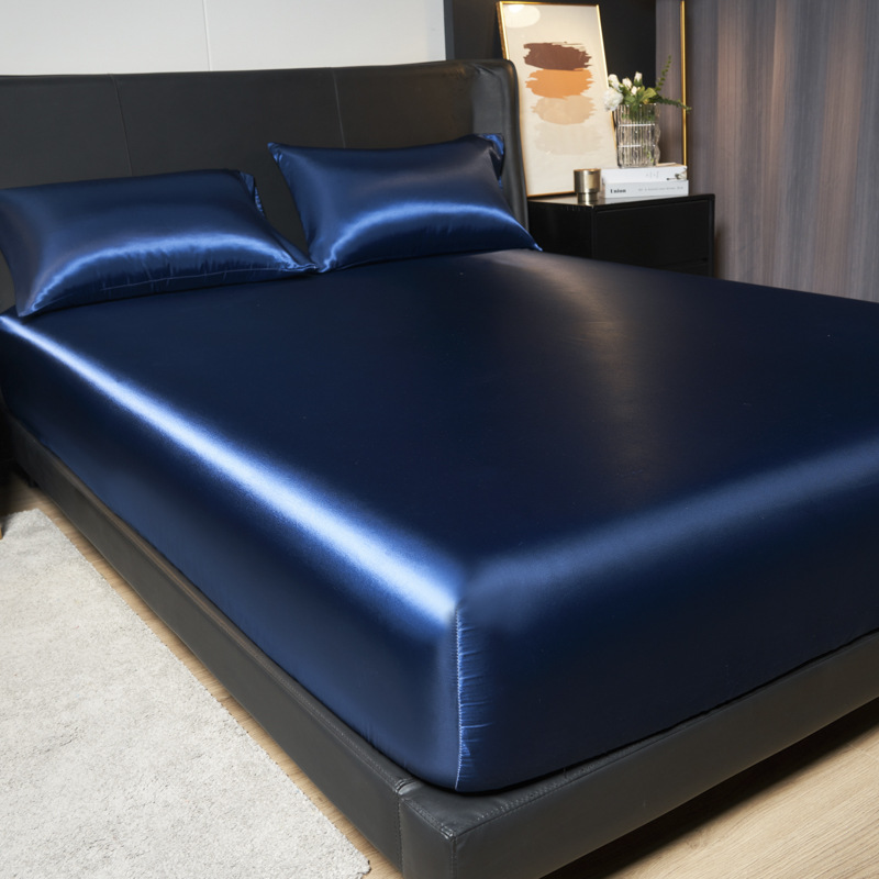 Cross-border Trade Satin Imitation Silk Bed Cover Solid Color Mattress Protective Cover European and American Fittedsheet Satin Bedspread
