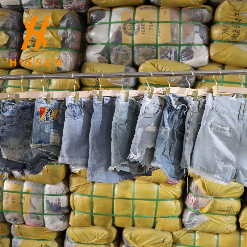 二手衣服跨境used ladies denim shorts女士超短裤混合毛边短裤