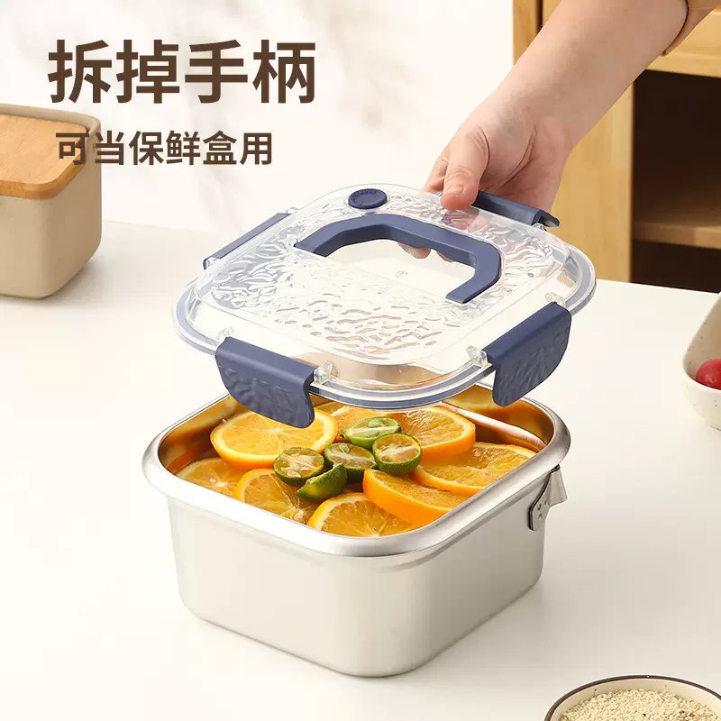 哇噢跨境316不锈钢方形油炸锅多功能便携收纳户外家用收纳保鲜盒