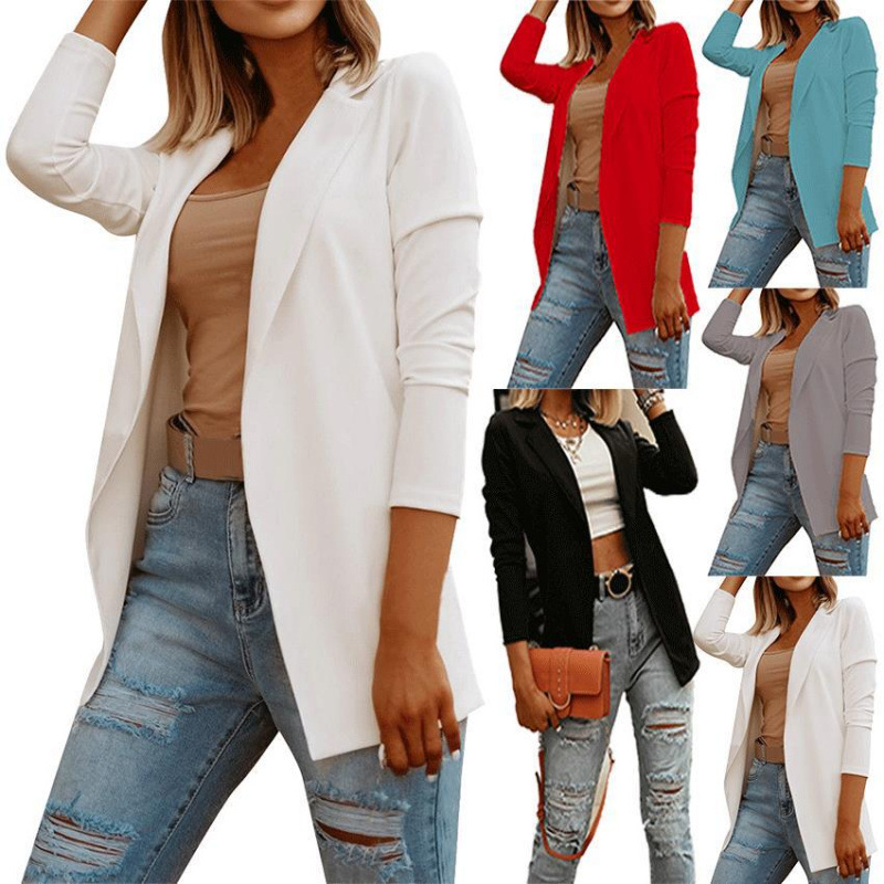 Large Stock of Ready-To-Ship Items: Amazon European and American Autumn Women's Simple Jackets, European and American Casual Solid Color Slim-Fit Women's Blazers