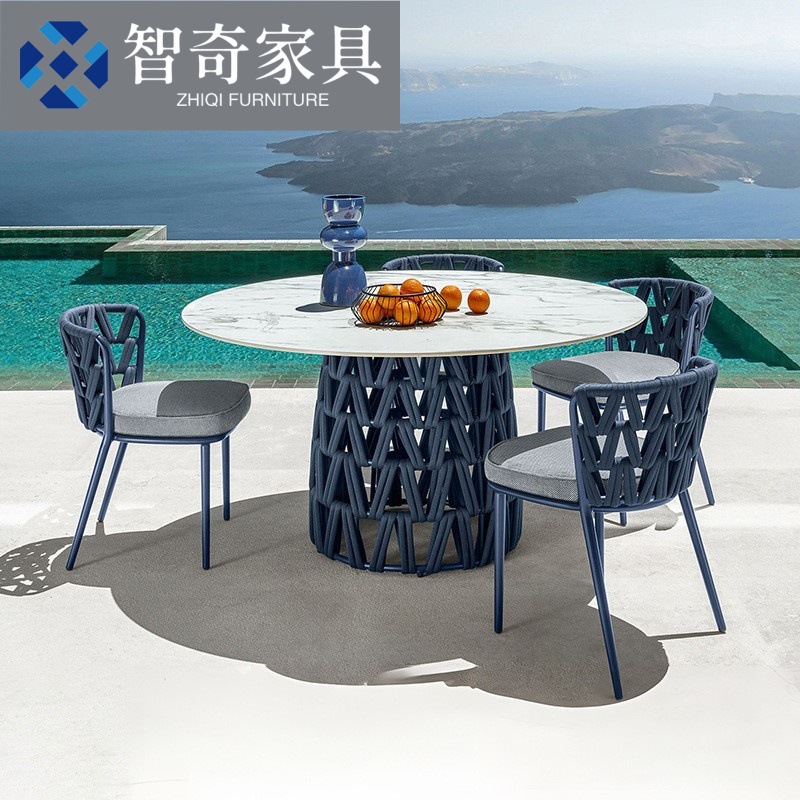 Rock Board Dining Table Outdoor Rattan Chair Light Luxury Internet Popular Three-piece Furniture Balcony Tea Table and Chair Combination Leisure Courtyard Outdoor