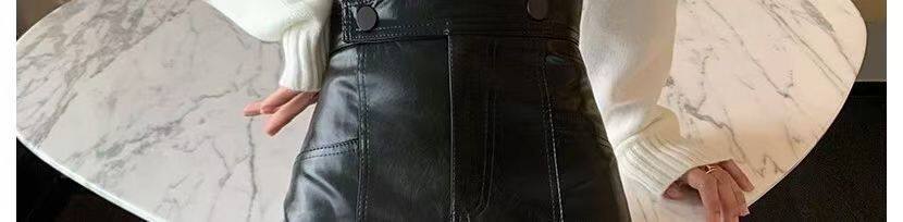 Chân váy da ngắn nữ cạp cao dáng chữ A ôm mông phong cách retro — Màu nâu cà phê, màu đen chi tiết 10