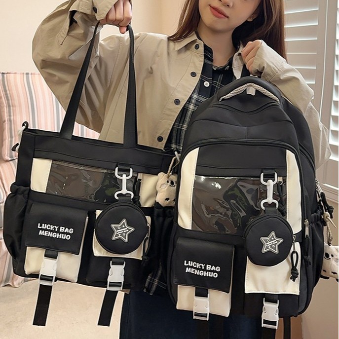 Ins Style Large Capacity High School Student Female Korean Version Harajuku School Bag Casual Cute Pain Bag Junior High School Backpack Backpack