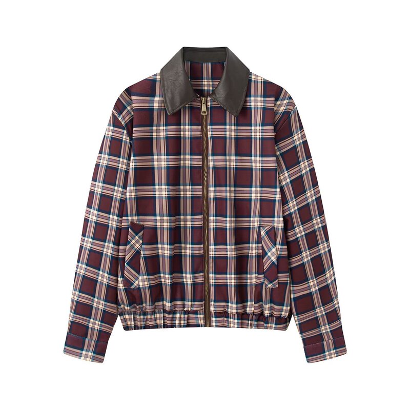 Cross-Border Foreign Trade 2026 Autumn Hot-Selling French Retro High-End Design Plaid Patchwork Lapel Commuter Jacket Cross-Border Foreign Trade 2026 Autumn Hot-Selling French Retro High-End Design Plaid Patchwork Lapel Commuter Jacket
