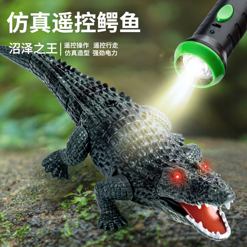 Cross-Border Hot-Selling Photosensitive Realistic Remote-Controlled Crocodile Reptile Model with Glowing Eyes, Children's Prank Toy Wholesale