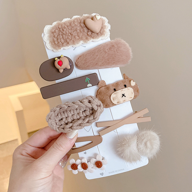 Cute clip de dibujos animados clip de borde conjunto frente cejas clip de cabello para chicas clip de BB otoño invierno de alta sensibilidad adornamiento de cabello tocado