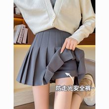 灰色百褶裙女春秋新款高腰显瘦西装料短裙小个子字半身裙