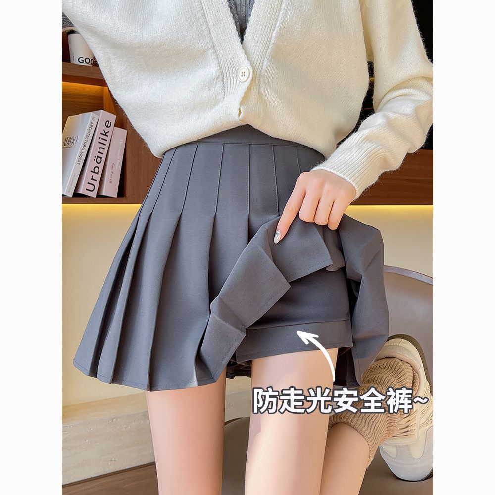 灰色百褶裙女春秋新款高腰显瘦西装料短裙小个子字半身裙