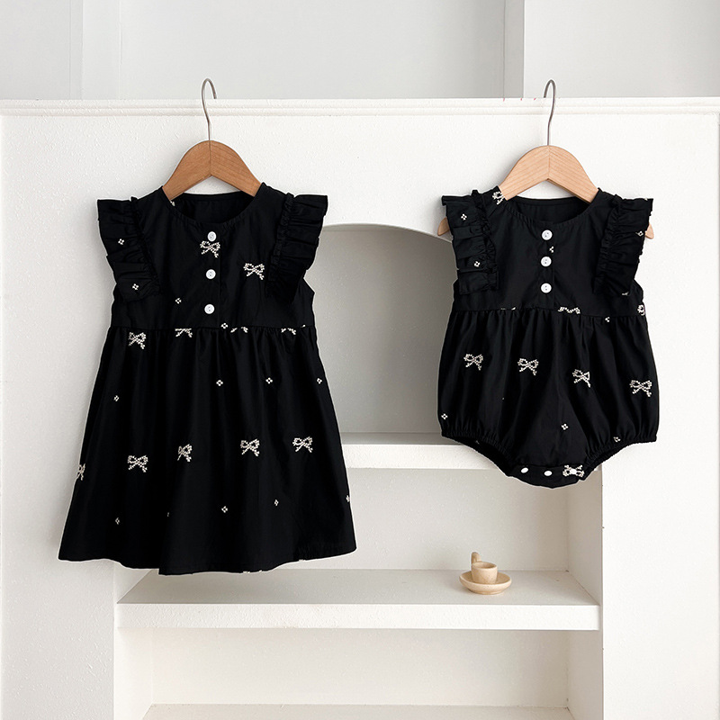 Girl's dress Bow Summer Baby Girl's Vests Dress Princess Dress Baby's Climbing Suit Bag Fart Suit Sisters Suit