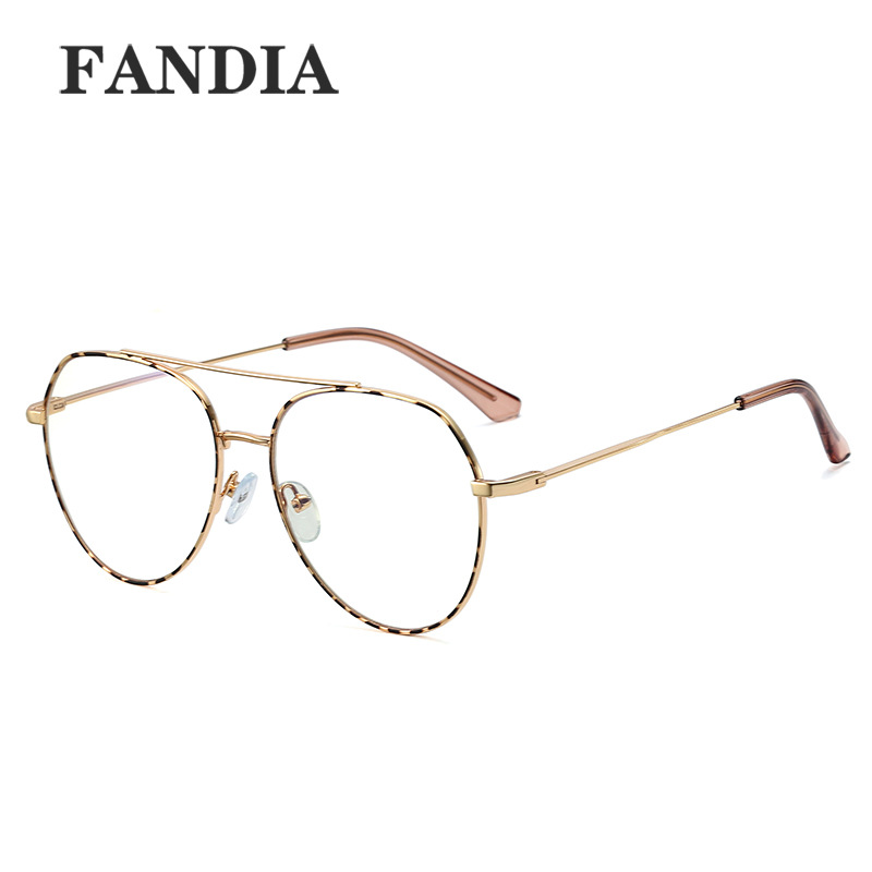 95852 nuevo metal doble haz marco grande gafas lisas hombres y mujeres luz azul europeo y americano gafas marco puede ser equipado con gafas de miopía
