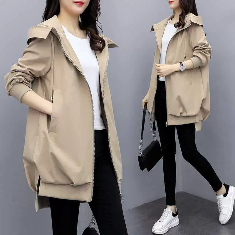 Весенняя хаки длинное пальто-к trenchcoat для отдыха, черная куртка, 2024 год, корейский стиль, оверсайз, середняя длина
