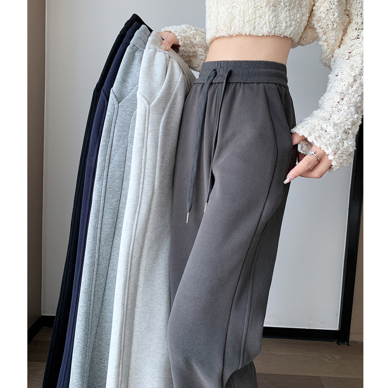 2024 autumn new micro-pants American casual yoga sports pants pants fleece-lined slim high waist floor pants women