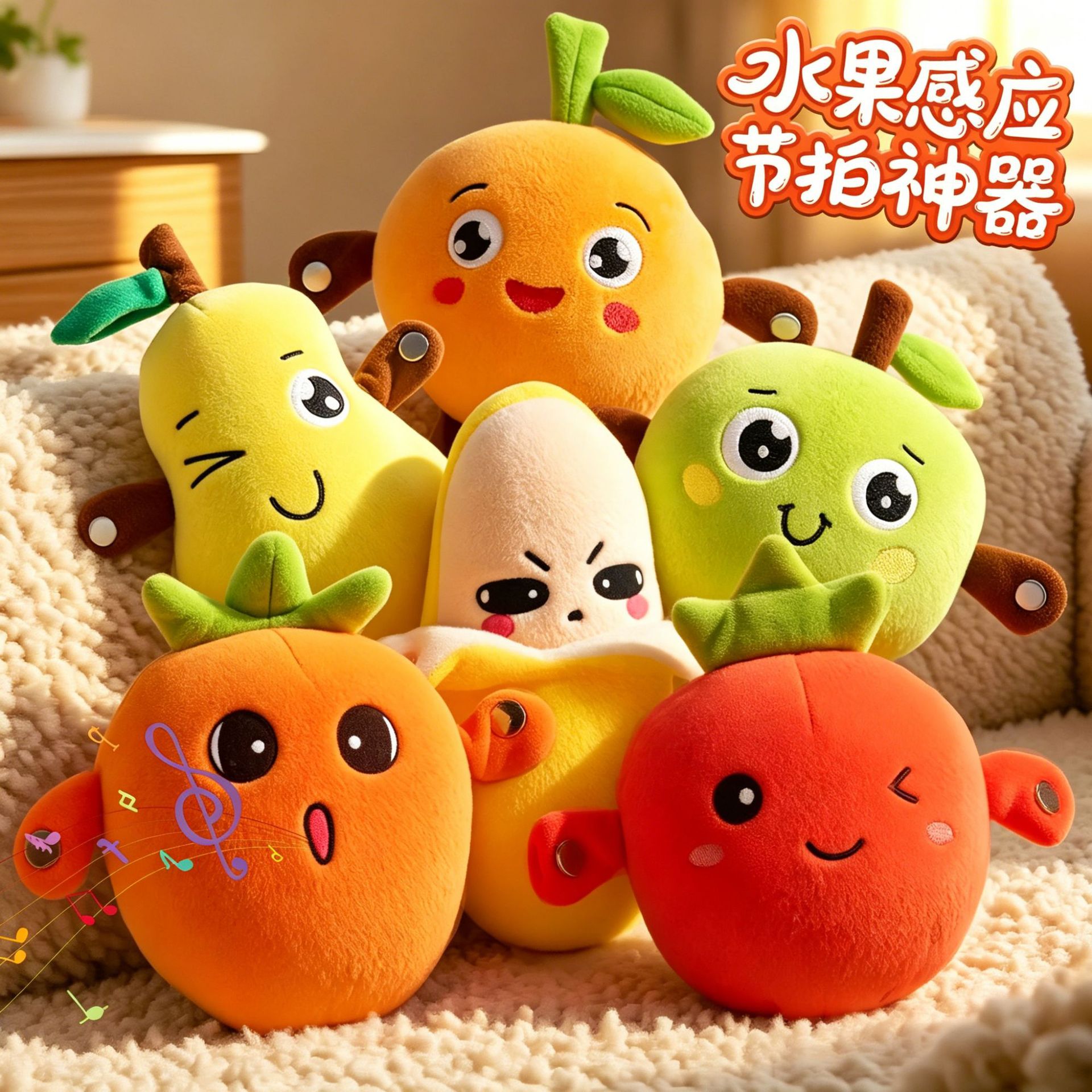 Fruit Sensor Rhythm Piano Plush Toy Strawberry Banana Carrot Electric Toy Doll Music Parent-Child Interaction