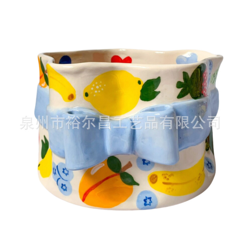 bow hand-painted ceramic bowl aesthetic body shape coffee cup creative wide cup for her/his
