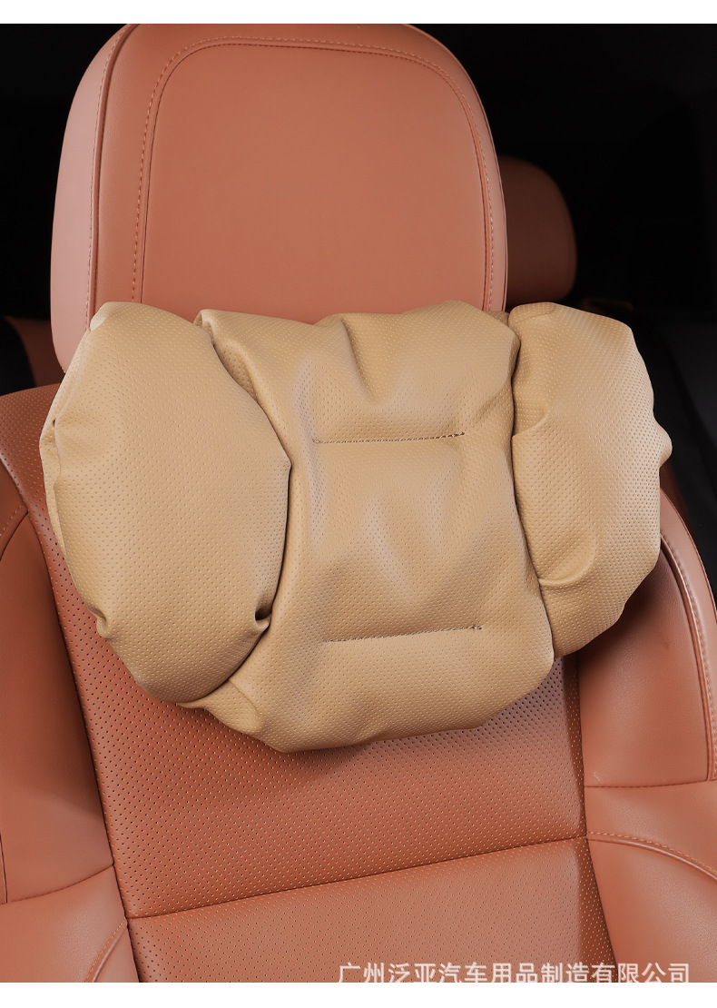 Cross-Border New Model Foam Cotton Car Headrest Nappa Leather Car-Mounted High-End Neck Pillow and Lumbar Cushion Set
