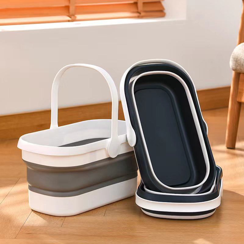 Folding Mop Bucket New Creative Portable Bucket Silicone Oval Storage Bucket Thickened Household Cleaning Bucket