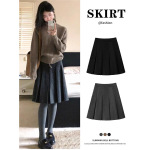 灰色毛呢半身裙女2025秋冬新款高腰显瘦宽松a字修身小个子百褶裙
