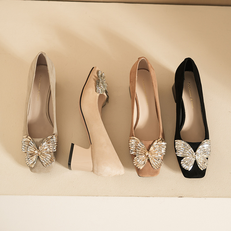 5688C-179 Sud Wdding Shos For Womn, Chunky Hl, Two-Way War, Squar To, Bowknot, Mid-Hl, Comfortabl,_voghion.com