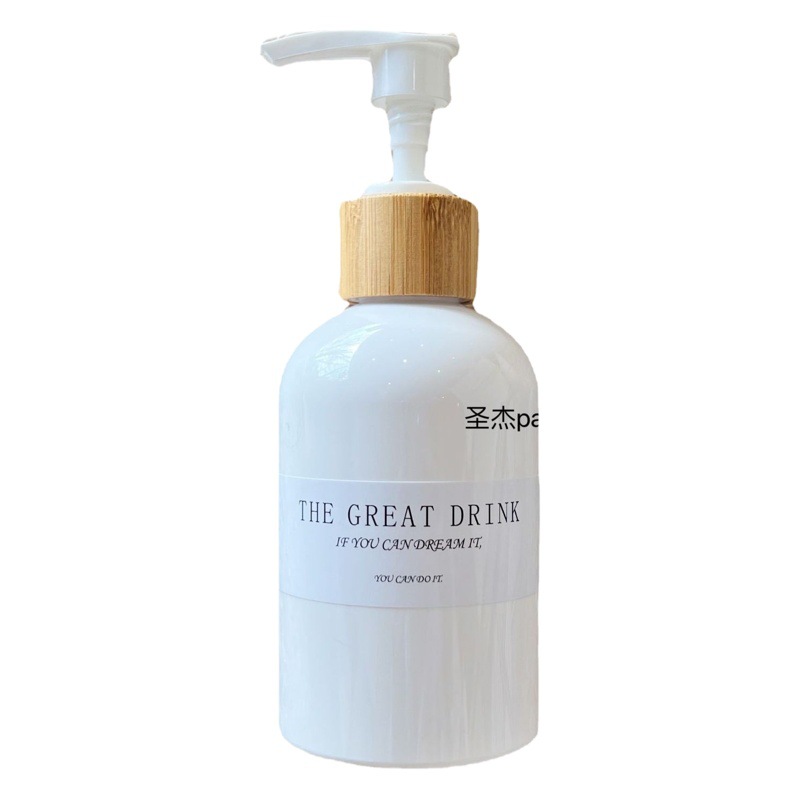 Botella de loción blanca pura de madera de bambú real natural B & B Hotel Barbería Champú y gel de ducha Botella de cuerpo