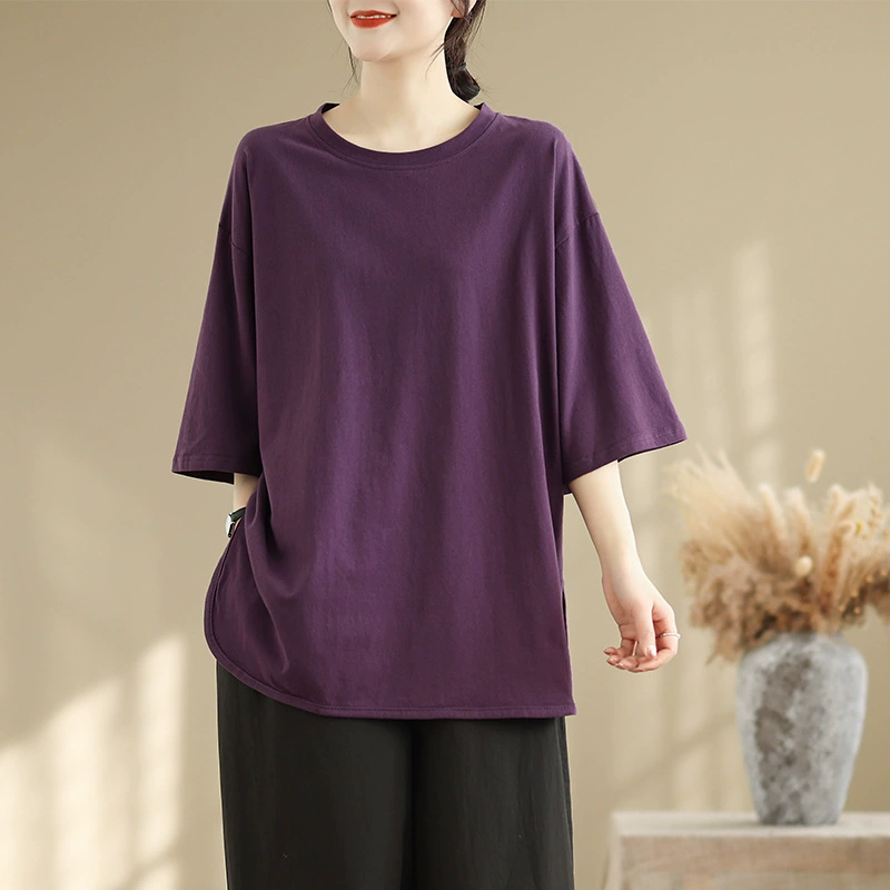 Летняя однотонная футболка, 2025 год, plus size