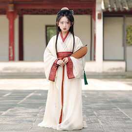 新款战国袍汉服女童古装直裾袍中国风仙气复原款交领中秋节演出服