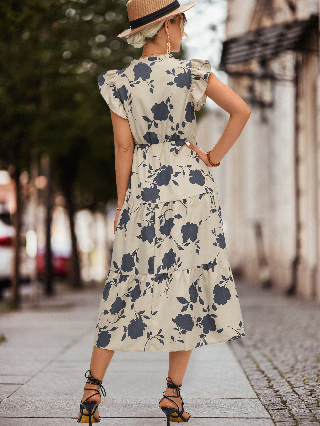 Women's A-line Skirt Casual V Neck Printing Short Sleeve Flower Midi Dress Daily display picture 2