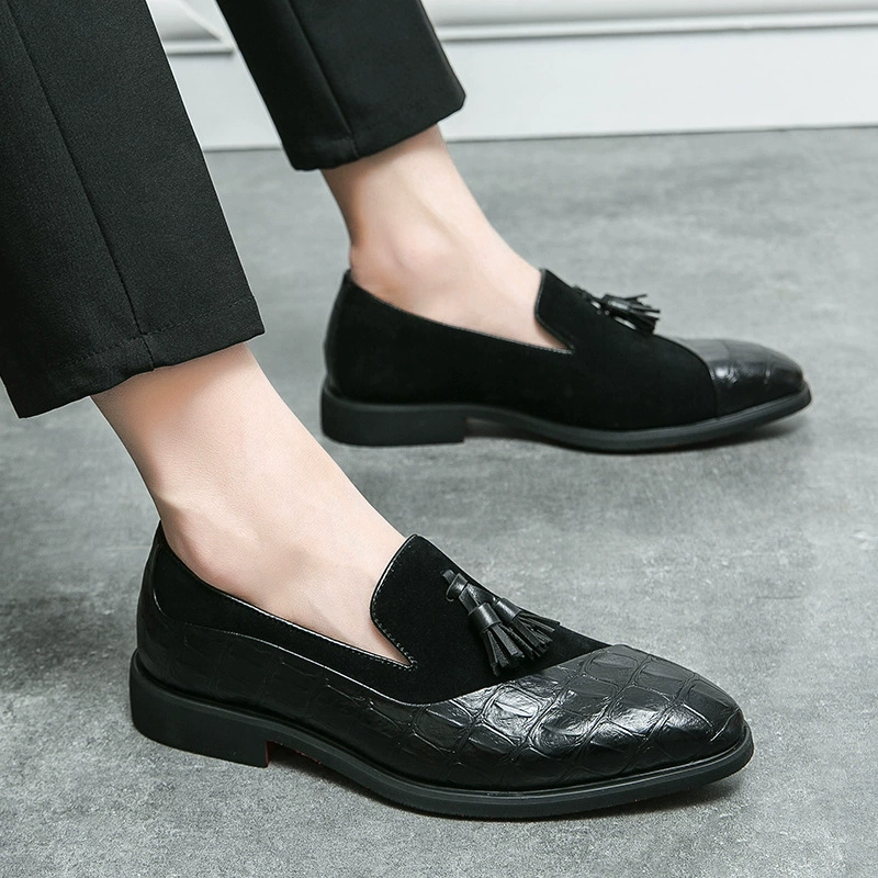 Трансграничные Лоферы больших размеров с британским острым носком, мужские кожаные туфли с кисточками размера 38-46, мужская деловая повседневная кожаная обувь