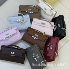 南非kk鸵鸟纹一代凯利包22cm实心链条女包斜挎手提包2026新款