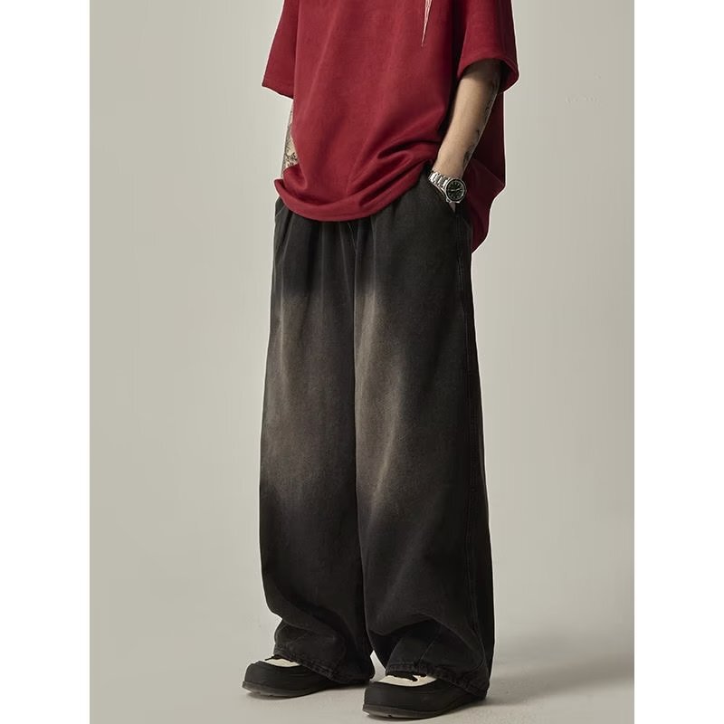 Spring and Autumn Vintage Denim Trousers American Style High Street Casual Trendy Lazy Style Loose Wide Leg Straight Floor Trousers for Men and Women Spring and Autumn Vintage Denim Trousers American Style High Street Casual Trendy Lazy Style Loose Wide Leg Straight Floor Trousers for Men and Women