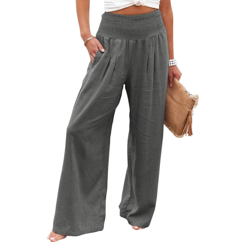 Women's Casual Pants Casual Style Cotton Handmade Mid-Waist 2023 Spring and Summer Amazon European and American Cross-Border Pants