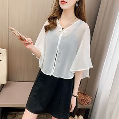 短いシフォンのショールの女性2023夏の外でチャイナドレスのスカートのカンタンのカーディガンの薄いコートの日焼け止めの服