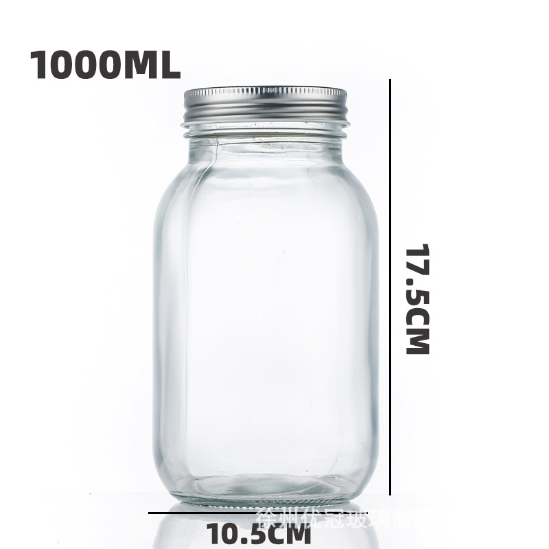 Tarro de albañil de vidrio transparente tarro sellado de la tarro de la ensalada de verduras nueces productos secos de embalaje de almacenamiento de vidrio al por mayor