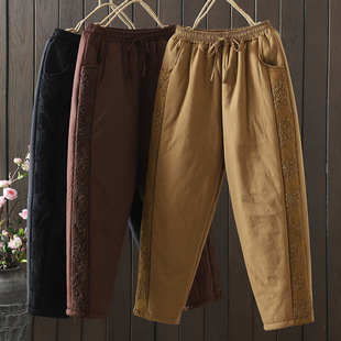 Real Shot of 2024 New Winter Style Spliced Loose Quilted Thickeneded Pants Harem Casual Warm Cotton Pants Women's Pants