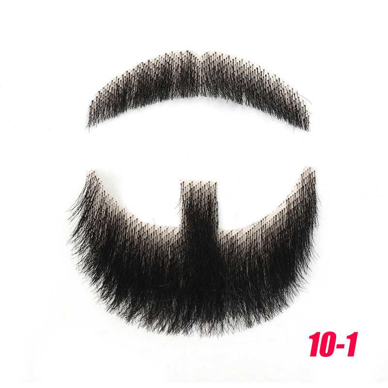 Barba falsa transfronteriza, barba falsa tejida a mano completa, cabello real sin costuras para hombres, cejas falsas, cuernos falsos, accesorios de cine y televisión